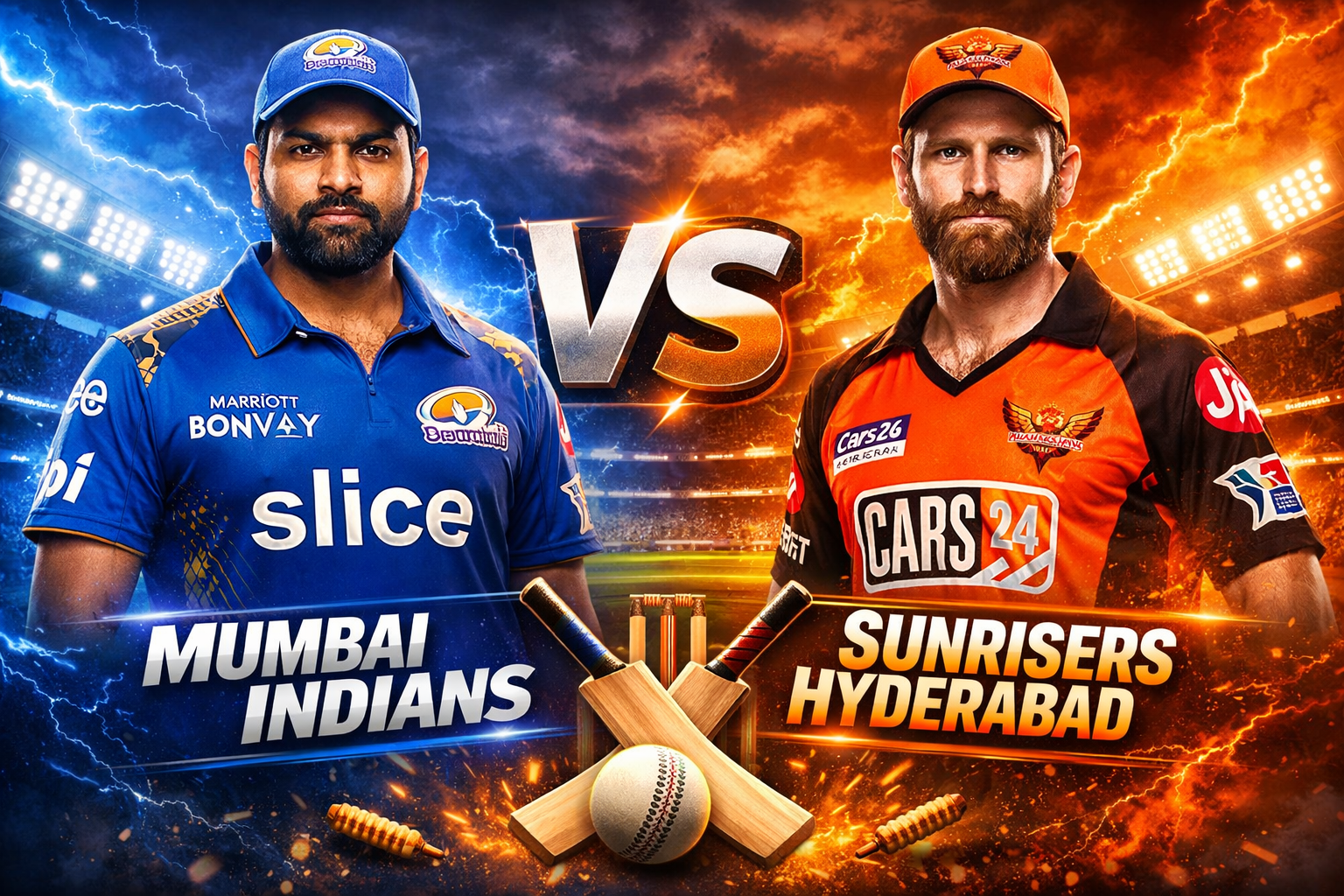 MI vs SRH Standings 2026 featuring Mumbai Indians and Sunrisers Hyderabad players during an IPL match with the latest scorecard and points table update.