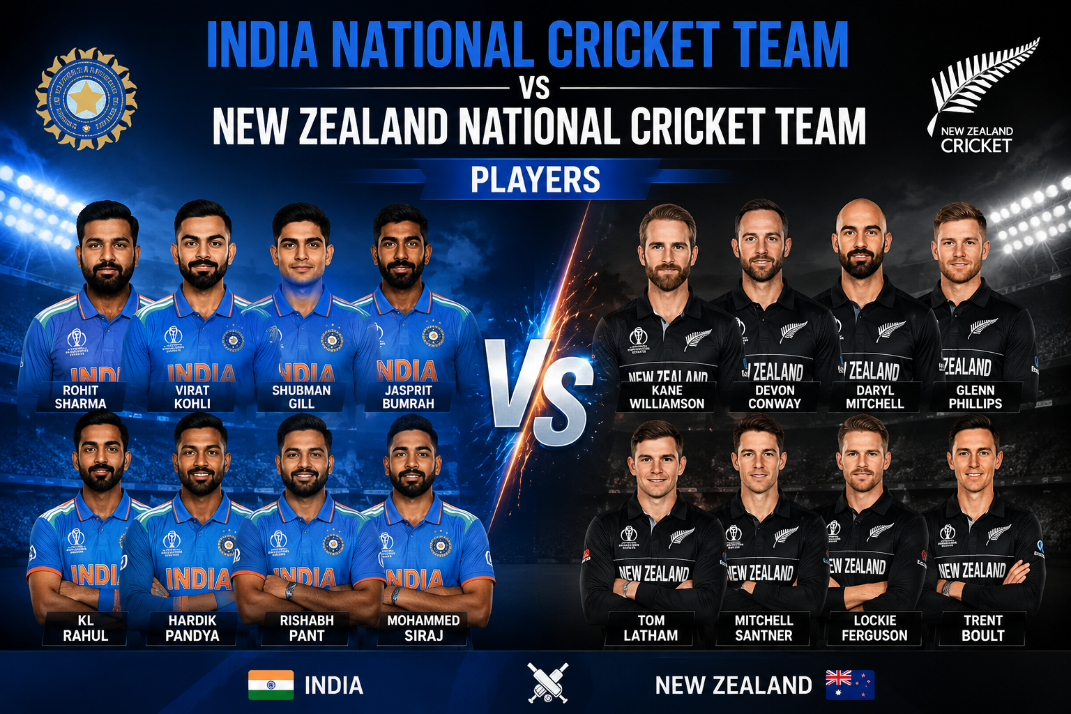India National Cricket Team vs New Zealand National Cricket Team Players